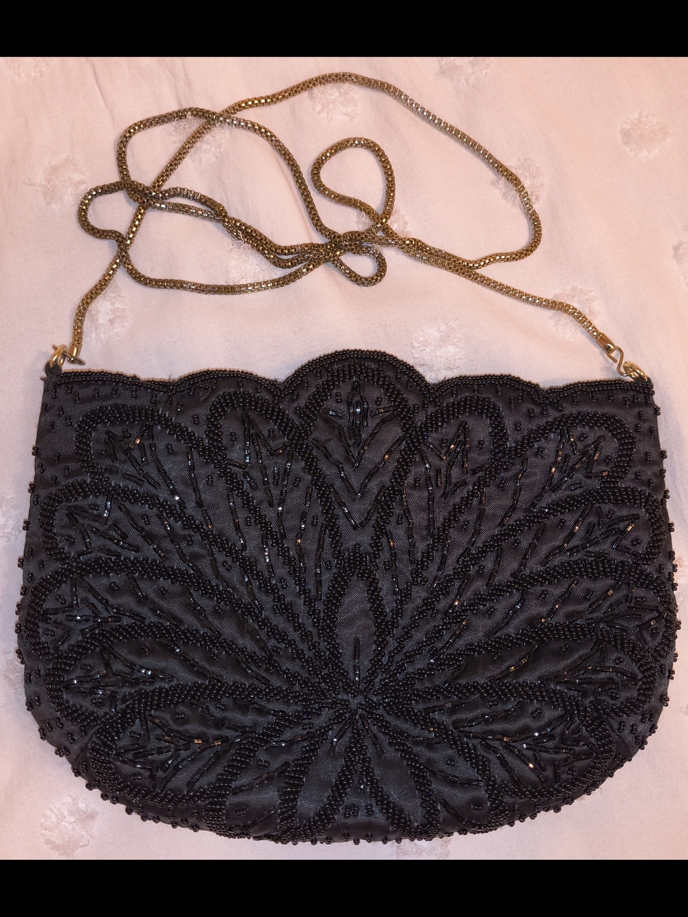 VTG La Regale Black Beaded Evening Bag Floral Burst Clutch Crossbody